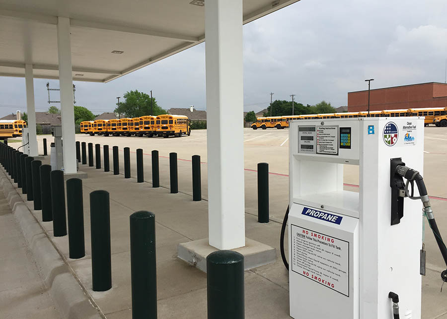 propane fuel station with school buses